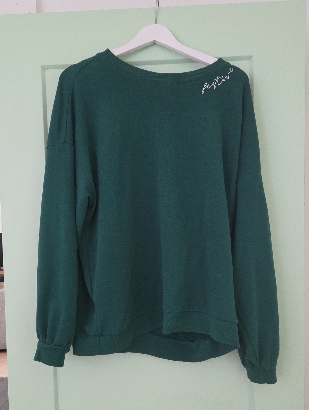 crown & ivy Dark Green Crewneck Sweater with Script Detail